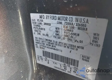 2004 Ford F-150 Fx4/Lariat/Xl/Xlt from USA, damaged, VIN 1FTPX14534NB45113